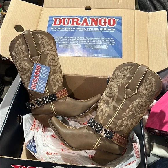 Durango Women's Brown Western Cowboy Boots with Decorative Star Strap - Picture 2 of 10